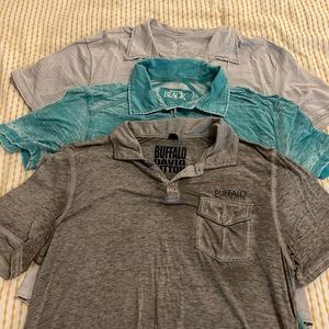 BKE, buckle black, and buffalo David Bitton polos all size extra large